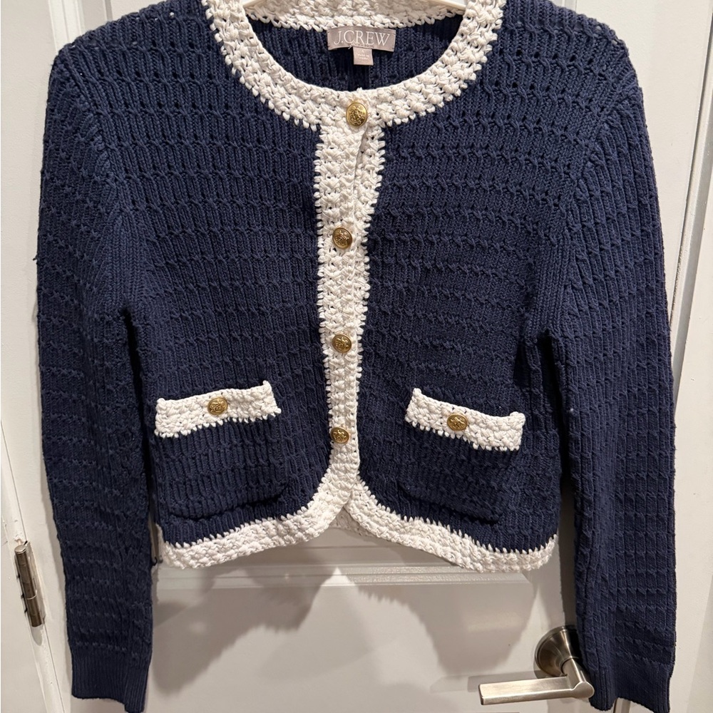J.Crew Cropped sweater lady jacket with contrast trim Size S - Picture 10 of 16